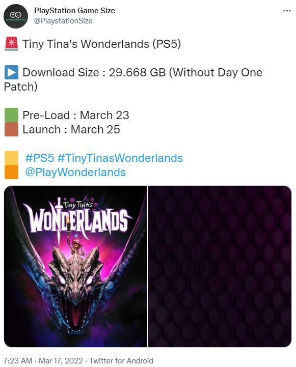 《小缇娜的奇幻之地》PS5版预载大小公布 无首日补丁接近30GB